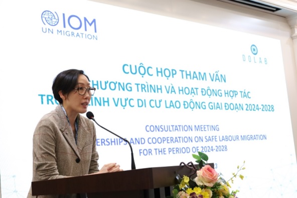 Ms Park Mihyung, Chief of Mission of IOM Viet Nam, delivered her opening remark at the consultation workshop on 14 April, 2023. @Photo by IOM Viet Nam.